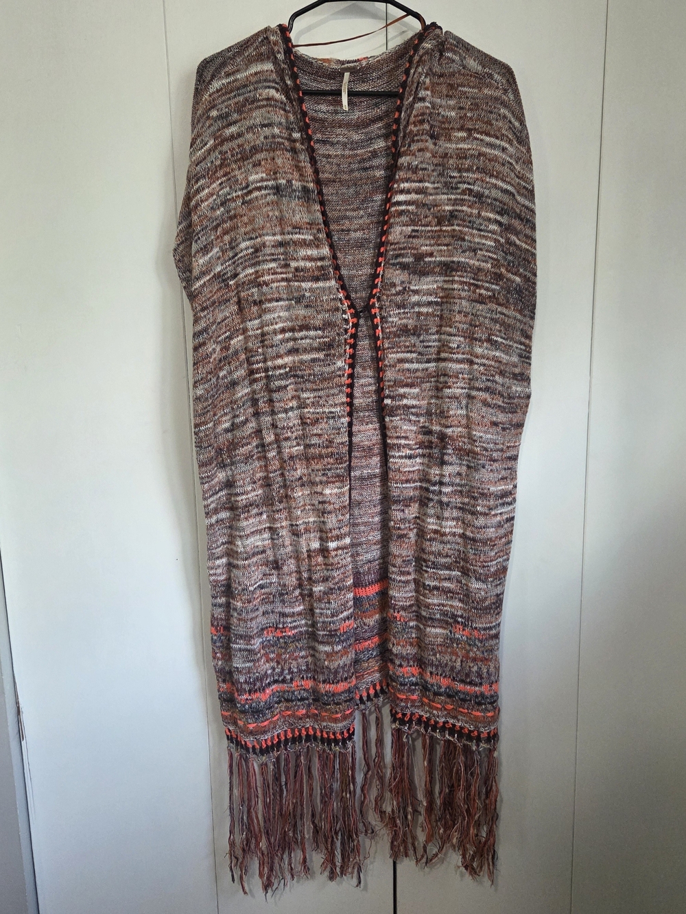 Free People Jungle Heat Hooded Tiger Fringe Knit Long Duster Cardigan - Size M